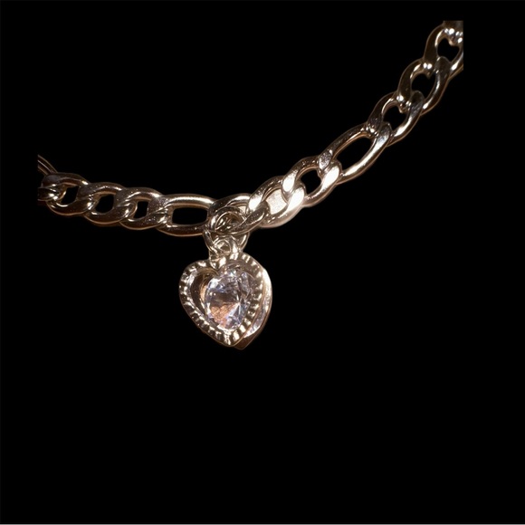 Cubic Zirconia heart Charm Bracelet-Silvertone - Picture 2 of 2